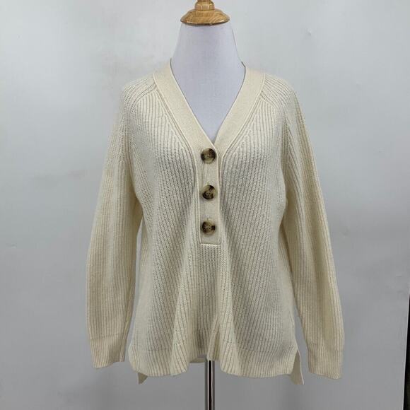 Madewell Sweater Womens S Small Beige Merino Wool Blend Lyle Rib Henley Pullover - Picture 2 of 11